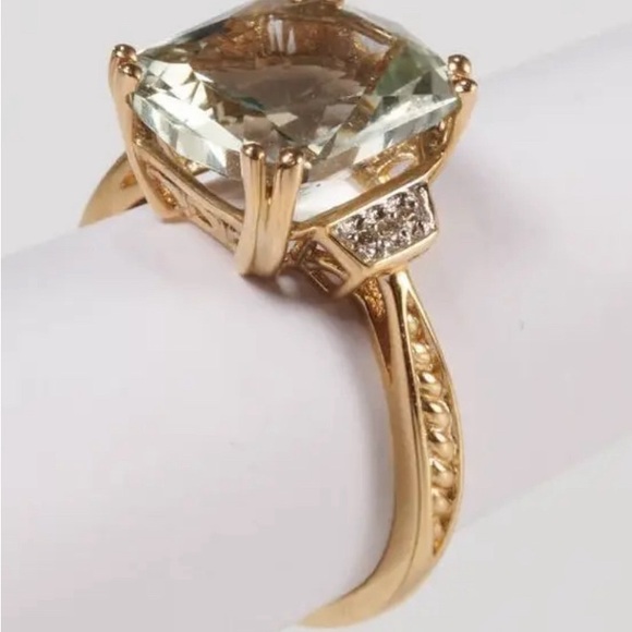 Gorgeous Natural 5.5 CT Prasiolite & Diamonds Michael Valitutti 14K Ring Size 8 - Picture 1 of 16